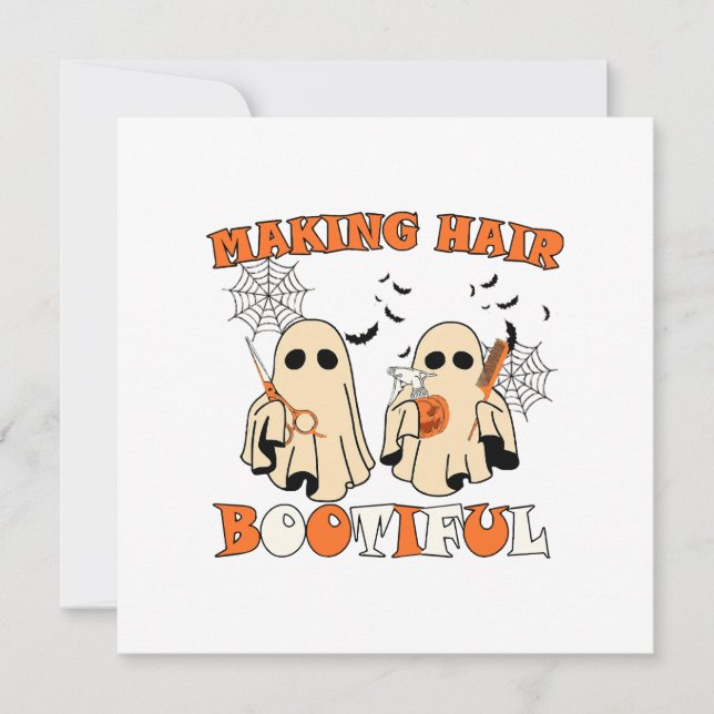 Skapar Hair Funny Ghost Hairdresser Halloween Tack Kort (Framsida)