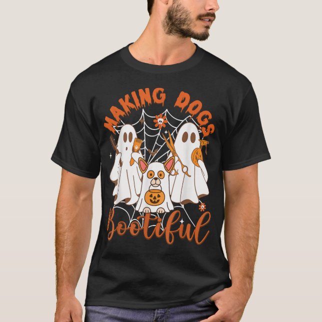 Skapar Hundar Bootiful Halloween Ghost Puppy Manar T Shirt (Framsida)