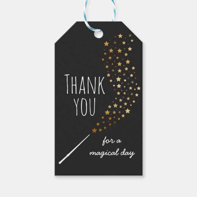 Skapar Märkre för Tack av Magic Födelsedagsfest Presentetikett (Framsidan)