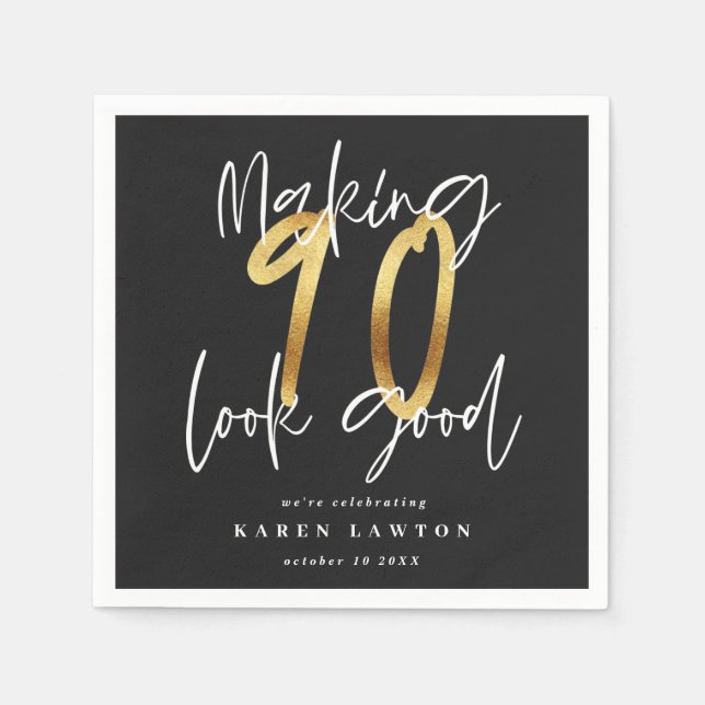 Skapar napkins vid bra guld födelsedagsfest pappersservett (Framsidan)