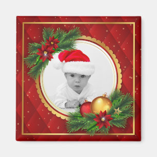 Skapar röd grönt för julhelgdagfotoet ditt eget magnet