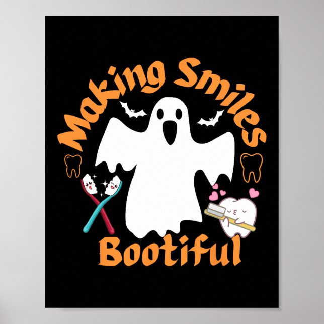 Skapar Smiles Bootiful Funny Ghost Dentist Hallowe Poster (Framsidan)
