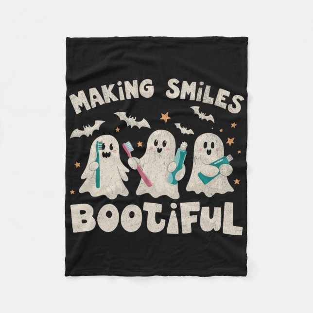 Skapar Smiles Bootiful Halloween Funny Ghost Denti Fleecefilt (Framsidan)
