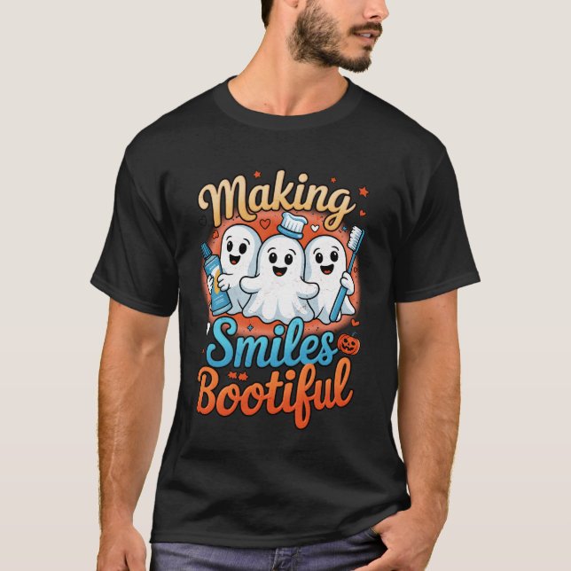 Skapar Smiles Bootiful Halloween Funny Ghost Denti T Shirt (Framsida)