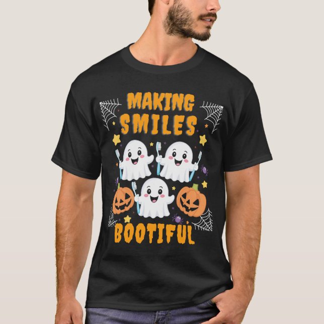 Skapar Smiles Bootiful Halloween Funny Ghost Denti T Shirt (Framsida)