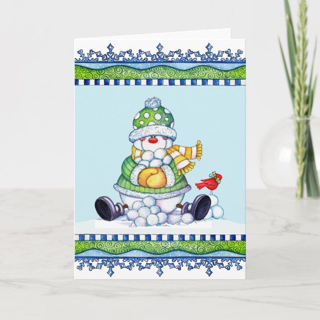 Skapar snöbollar - gratulationskort helgkort (Framsida)