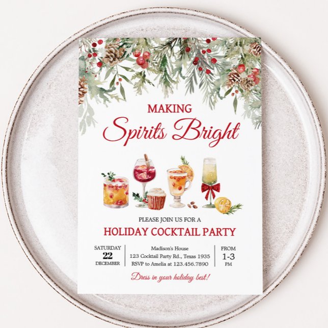 Skapar Spirits Bright Cocktail Party Inbjudningar (Making Spirits Bright Holiday Cocktail Christmas Party Invitation)