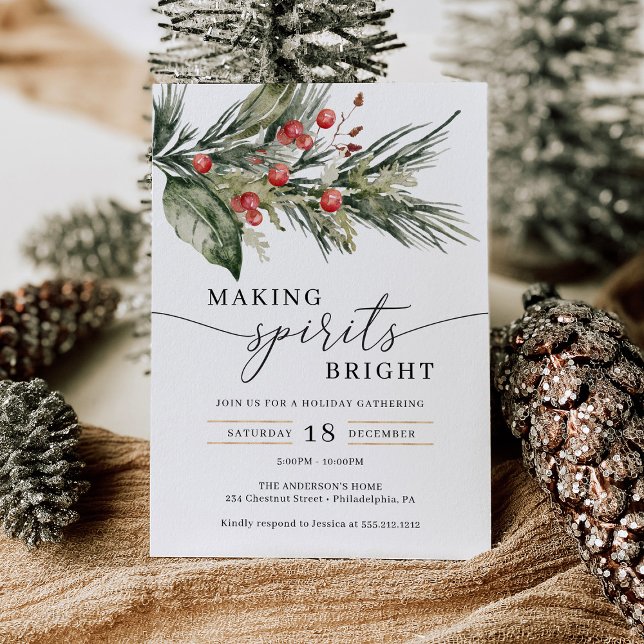 Skapar Spirits Bright Elegant jul Party Inbjudningar (Skapare uppladdad)
