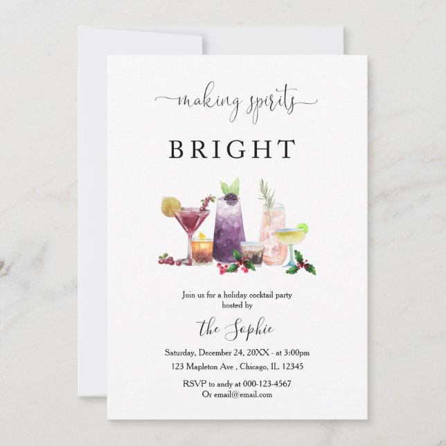 Skapar Spirits Bright Helgdag Cocktail Party Inbjudningar (Framsida)