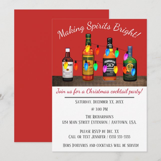 Skapar Spirits Bright jul Cocktail Party Inbjudningar (Fram/baksida)