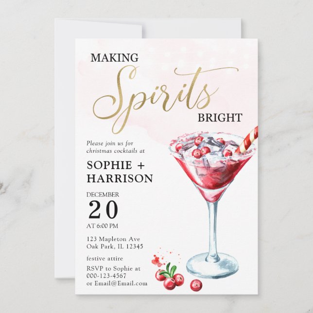 Skapar Spirits Bright jul Cocktail Party Inv Inbjudningar (Framsida)