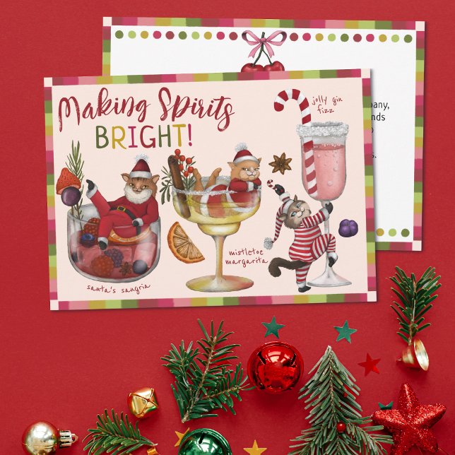 Skapar Spirits Bright jul Cocktails Cat Julkort (Skapare uppladdad)