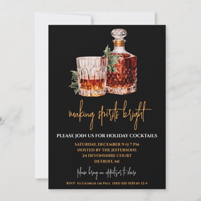 Skapar Spirits Bright, Scotch, Cocktail Party Inbjudningar (Framsida)