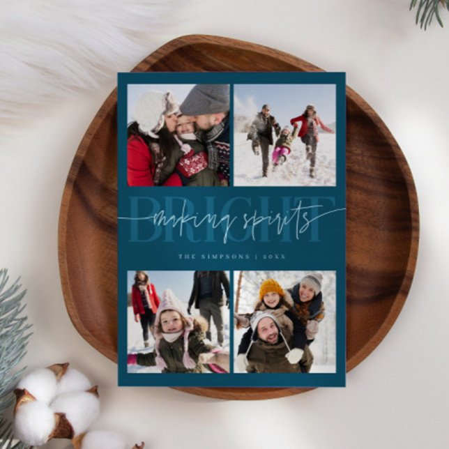 Skapar Spirits Bright Teal jul Multi Photo Julkort (Skapare uppladdad)