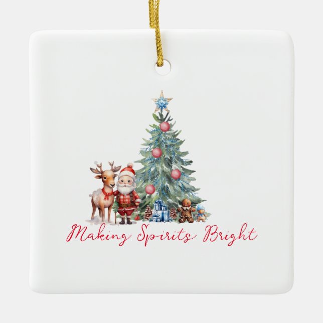 Skapar Sprit Bright med Cute Santa Julgransprydnad Keramik (Framsida)