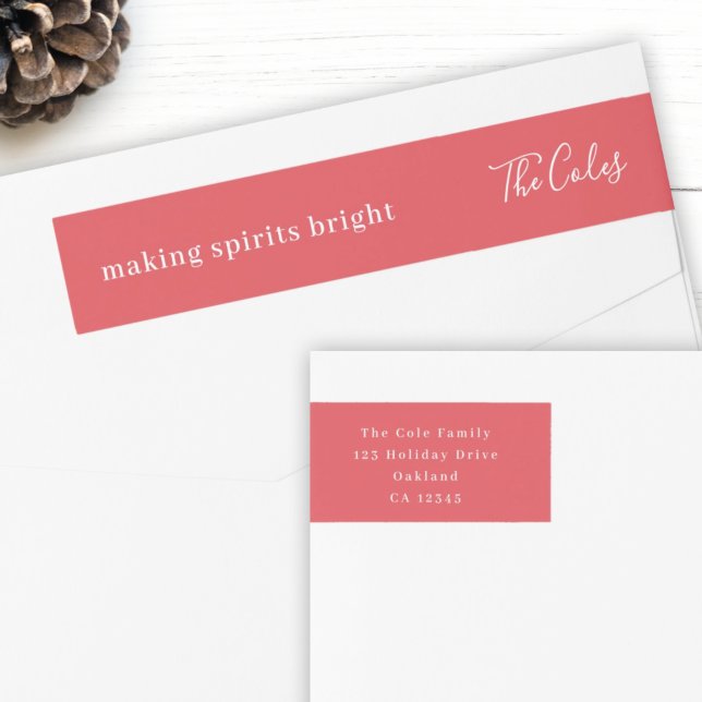 Skapar Sprit Bright | Snyggt Röd jul Etikettband (Add cheer to your mail with this minimalist holiday wrap around label)