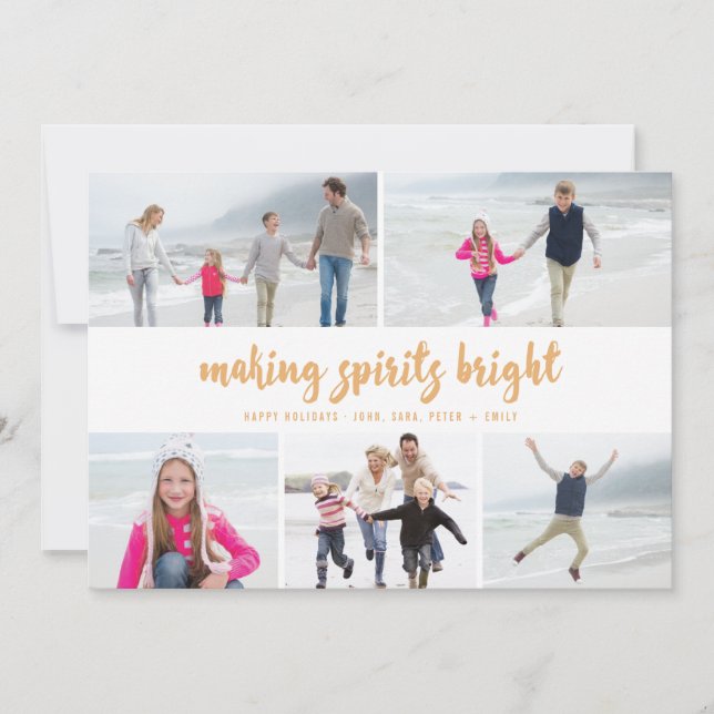 Skapar Sprits Bright Helgdag Photo Card | Guld Julkort (Framsida)