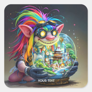 Skapar staden Fantasy Cute Troll Fyrkantigt Klistermärke