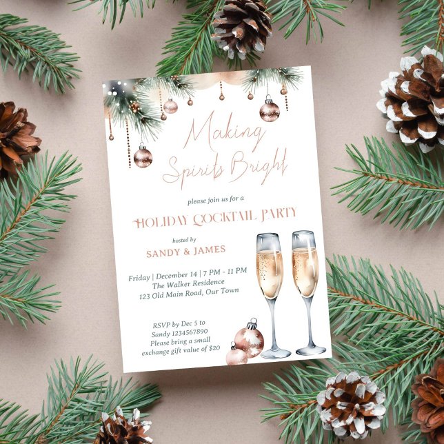Skapar starksprit av julfest bho metall inbjudningar (Making spirits bright Christmas holiday cocktail party template invitation instant download gold)