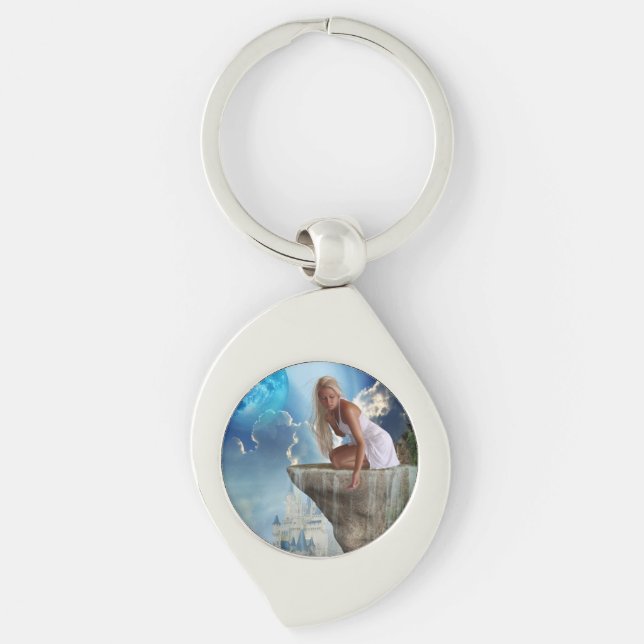 Skapar vattendrag swirl silverfärgad nyckelring (Framsidan)