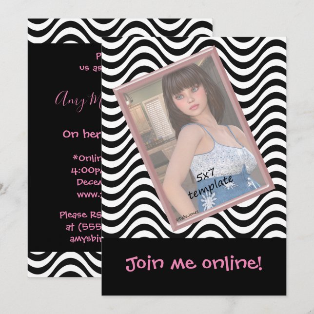 Skapar Vinkar Sweet 16 Live Stream Birthday Inbjudningar (Fram/baksida)