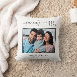 Skapat år för familjefotosvart vitt namn kudde