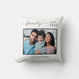 Skapat år för familjefotosvart vitt namn kudde
