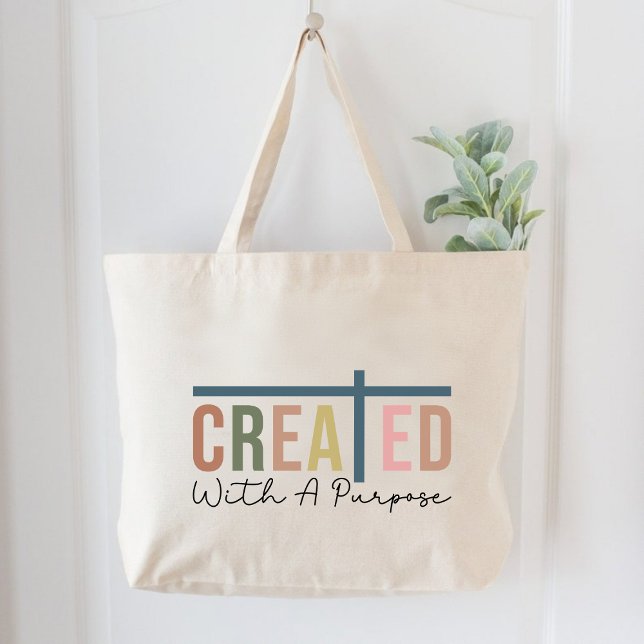 Skapat med en målmedveten kristen kvinnotro jumbo tygkasse (Created With A Purpose Christian Women Faith Based Large Tote Bag)