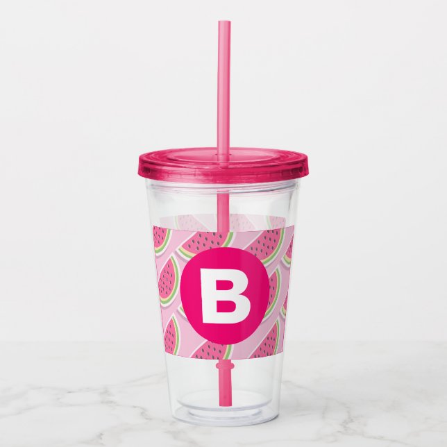 Skapat Mönster med Rosa Vattenmelon och Bokstav Take Away Mugg (Framsida)