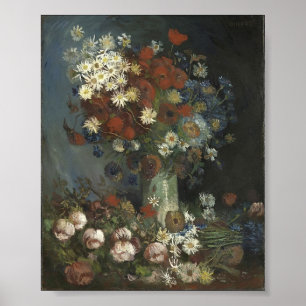 Skåpbil Gogh- stilleben med ängblommor och ro Poster