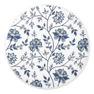 Skåpbord/dörrar Keramiska knop - Blått Grått-Blomm Knopp