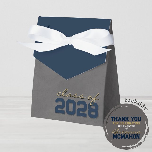 Skåpboxar för marin och bronistisk Studenten Presentaskar (Navy Blue and Gold Chalkboard Graduation Favor Gift Boxes for any Class Year)