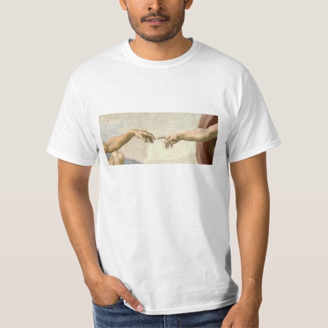 Skapelse av Adam händer - Michelangelo Tee Shirt (Framsida)