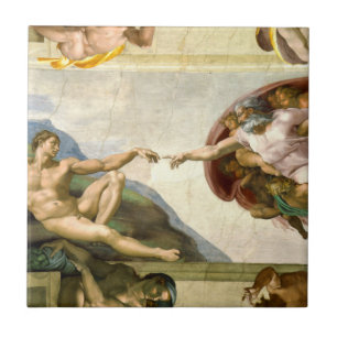 Skapelsen av Adam av keramiska Michelangelo Kakelplatta