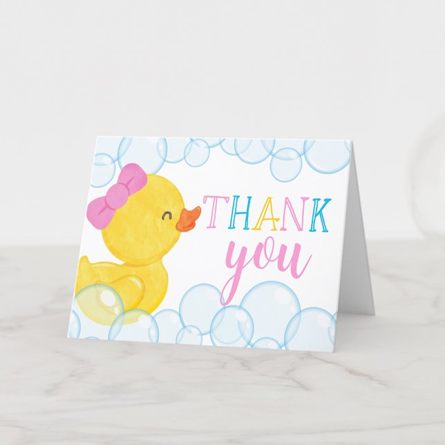 Skåpfärgen Rubber Anka är ett tackkort (Girl Watercolor Rubber Duck Folded Thank You Cards for Ducky Birthday or Duck Baby Shower)