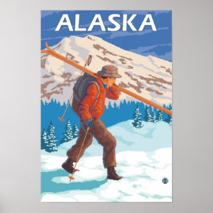 Skåpfartyg med Snö Skis - Vintage resor 2 Poster