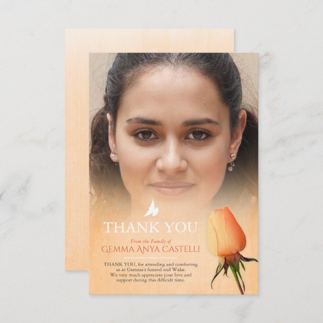 Skåpfoto för Funeral orange ro Tack Kort (Fram/baksida)