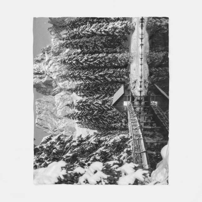 Skåpfoto för svartvita vinterberg Sjö Fleecefilt (Framsidan)