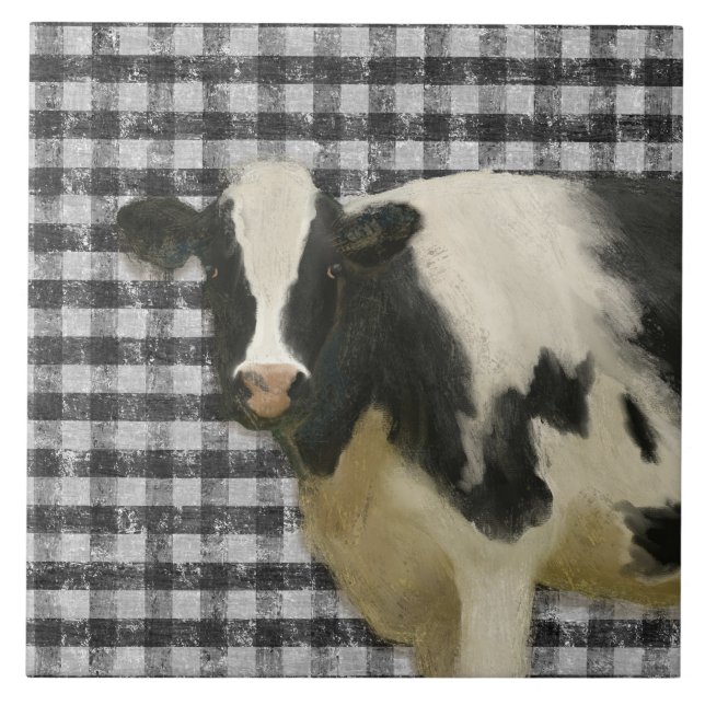 Skåphus Black n White Cow Rustic Land Köks Kakelplatta (Framsidan)