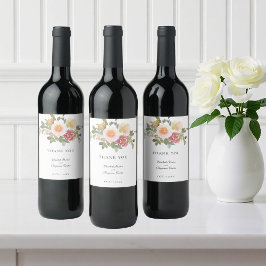 Skåpskript för Dusty Ro Bröllop Elegant Blommigt T Vinflaska Etikett