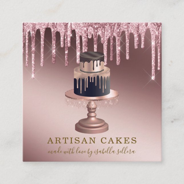 Skåptorg för bakverk Chef Ro Guld Glitter, Fyrkantigt Visitkort (Framsida)