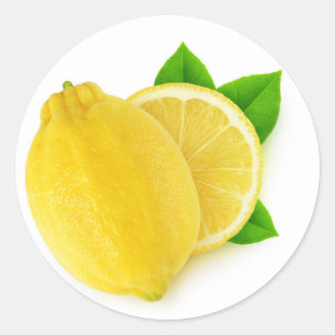 Skär citron runt klistermärke