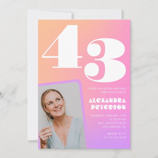 Skär gradieut 43-års inbjudan Retro foto (Framsida)