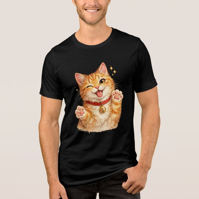 Skär Orange Katt Vattenfärg T-Shirt (Framsida)