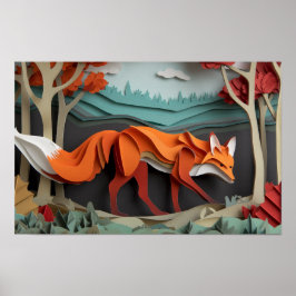 Skär papper räv bland träd poster
