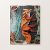 Skär papper räv bland träd