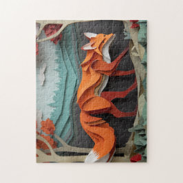 Skär papper räv bland träd pussel