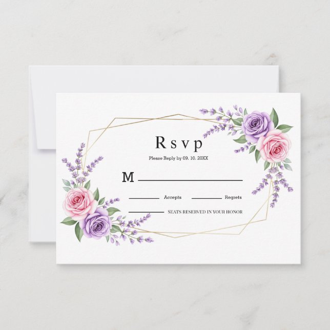 Skär ros Lavendel Geometrisk Bröllop RSVP-kort  OSA Kort (Framsida)