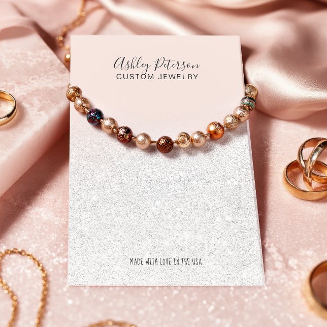 Skär rosafärgad vit glitter smycke halskedja displ visitkort (Blush pink white glitter jewelry necklace display business card
)