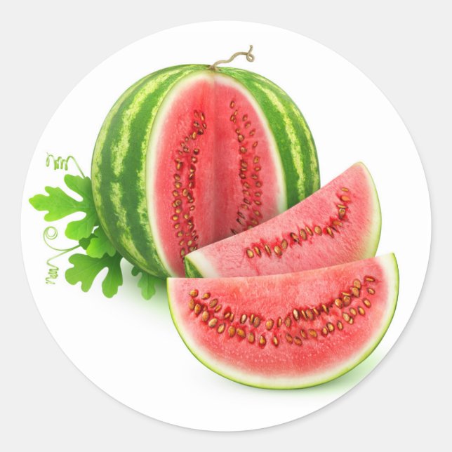 Skär vattenmelon runt klistermärke (Framsida)
